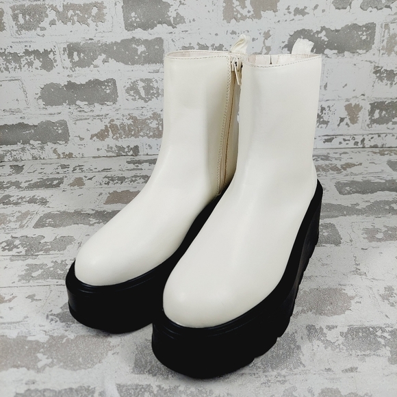 New Bp Milo White Vegan Zip Up Platform Ankle Boots i19 - Picture 2 of 15